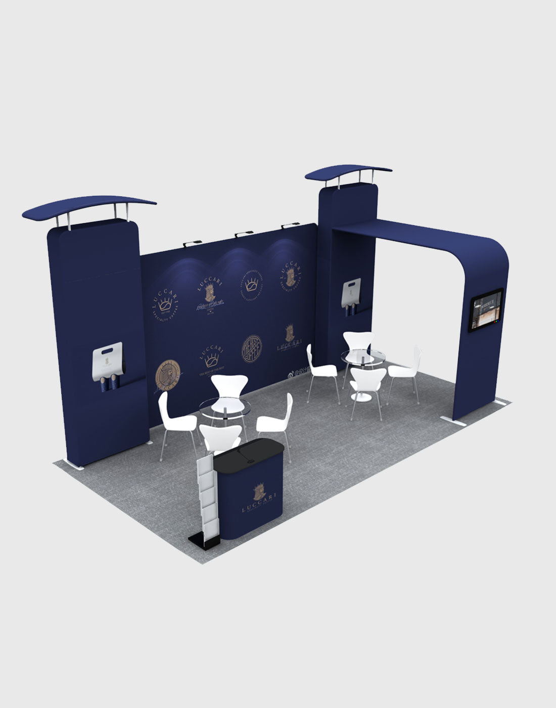 Telón de fondo recto de 6m con kit de exhibición de arco y pared 3D