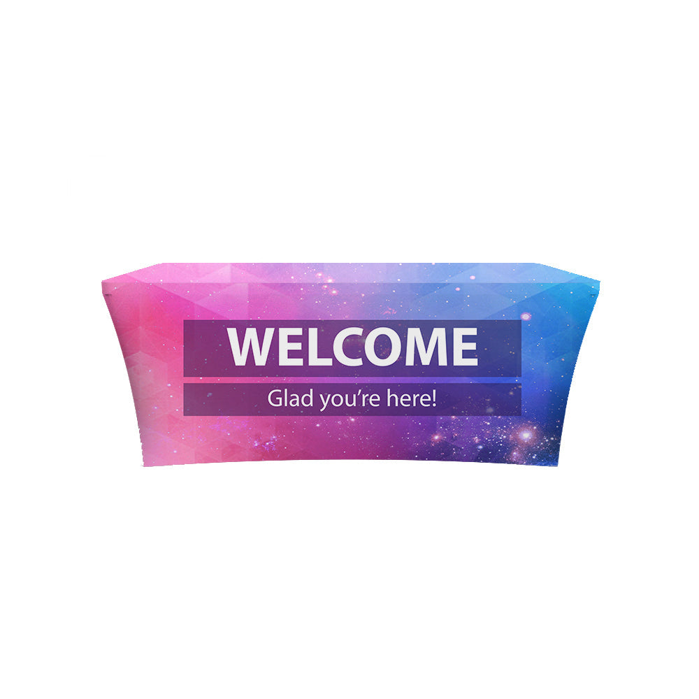 Cubiertas de mesa estiradas con diseño de bienvenida a la iglesia
