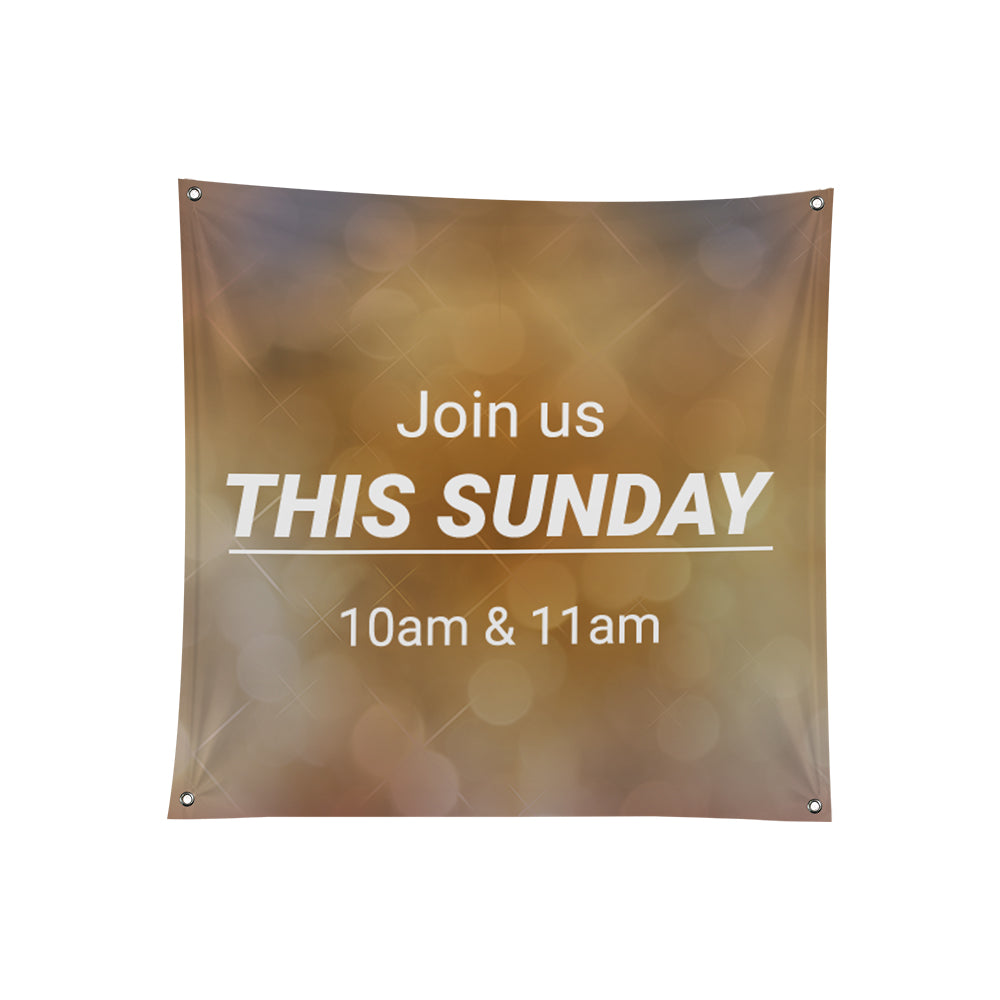 Bienvenido a la iglesia Únase este domingo 10 AM y 11 AM Banner de poliéster