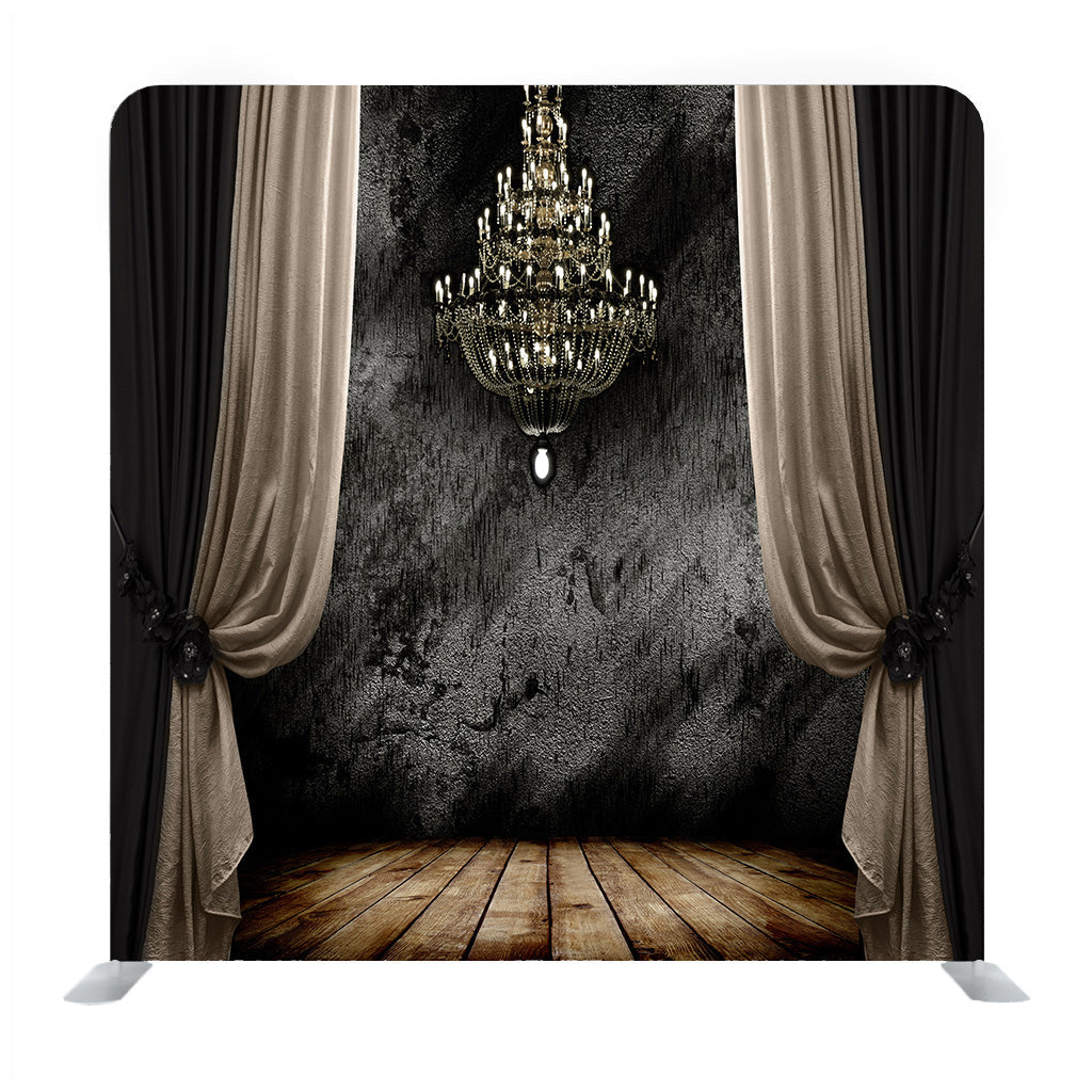 Grunge Dark R oom Interior With Wood Floor And Chandelier Background Media Wall