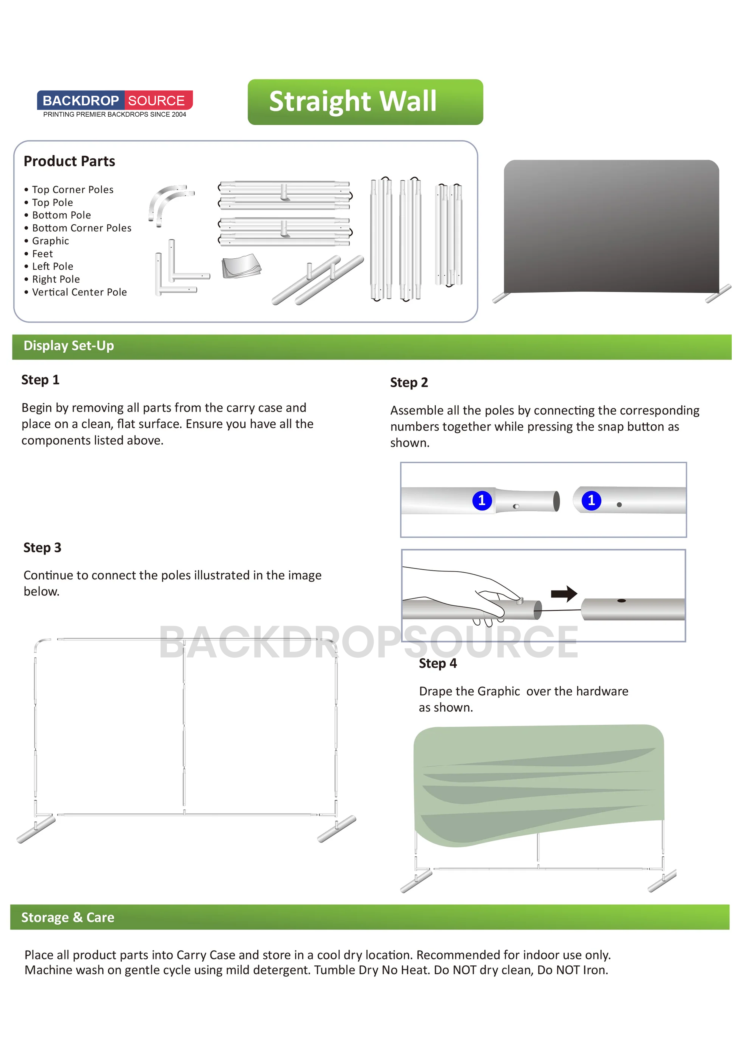 Small Portable Straight Fabric Backdrop - 3m W x 0.9m H