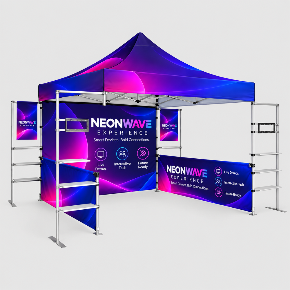 3m x 3m Fabric Canopy Kit A5 with TV Racks & Display Shelves