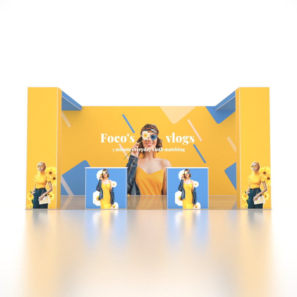 6x3m SEG Popup Booth with Twin L-Arch Walls & 2 Counters