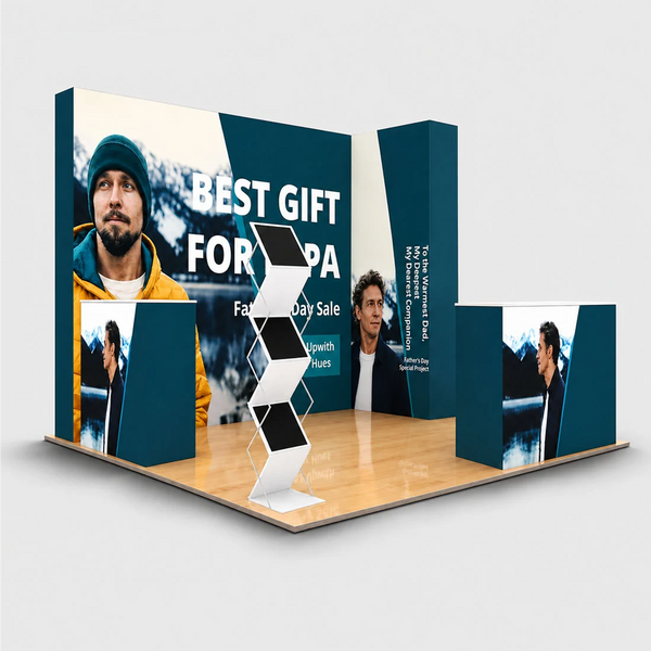 3x3m 3D Media Wall Corner Booth Kit with 3 Counters