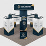 9x9m Cubic Tower Island Booth with Hanging Banner & Counters