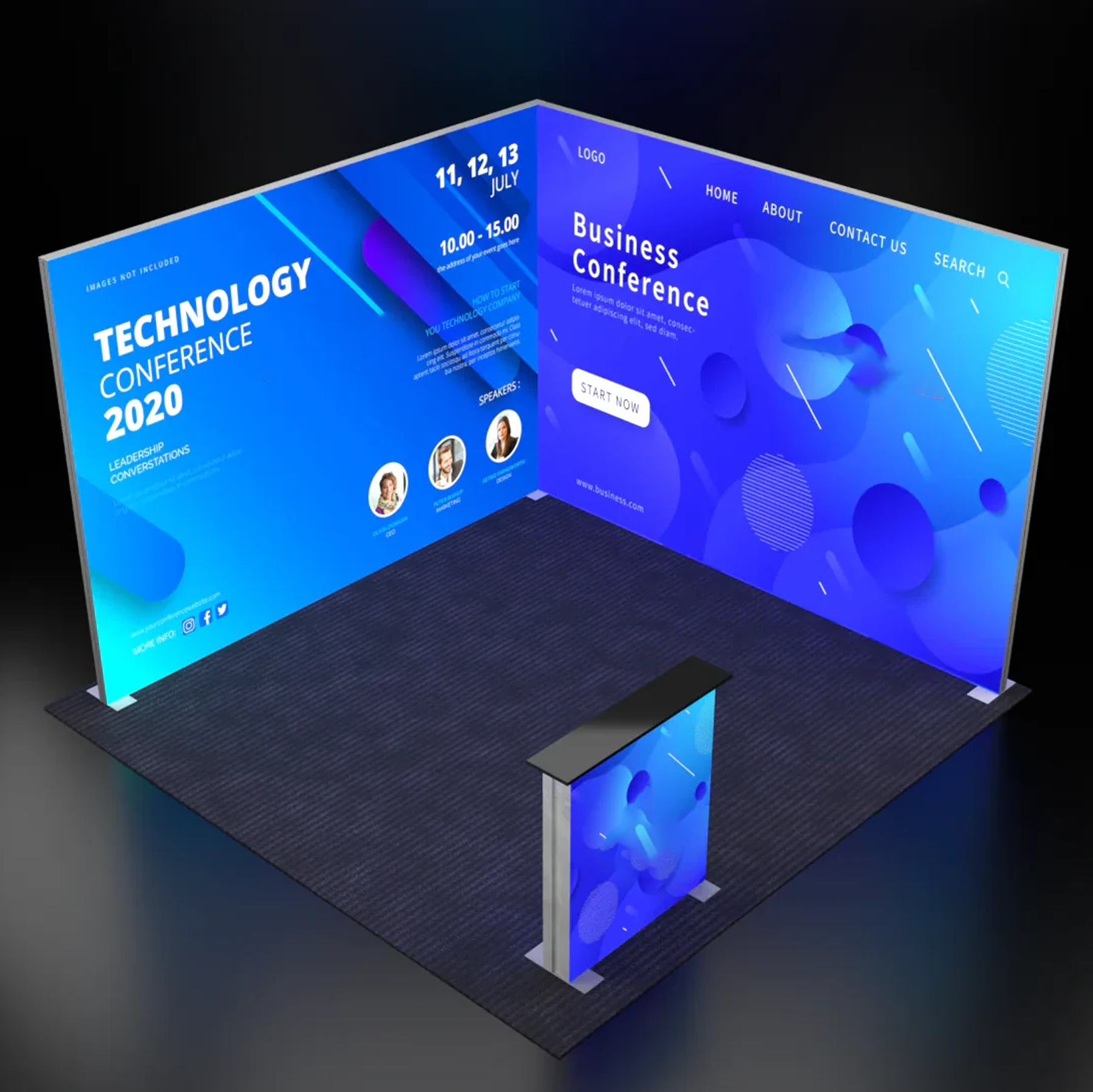 Backlit SEG L-Shape Booth Kit with Corner Sidewall & Counter