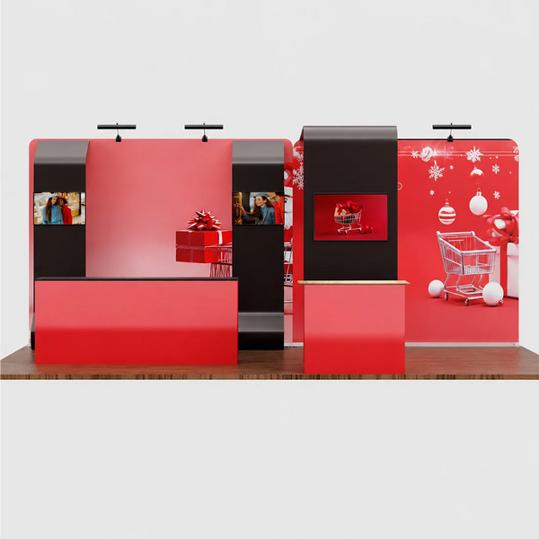 6x3m Booth Kit with 3D Wall Box, Waterfall Arches & 2 Counters