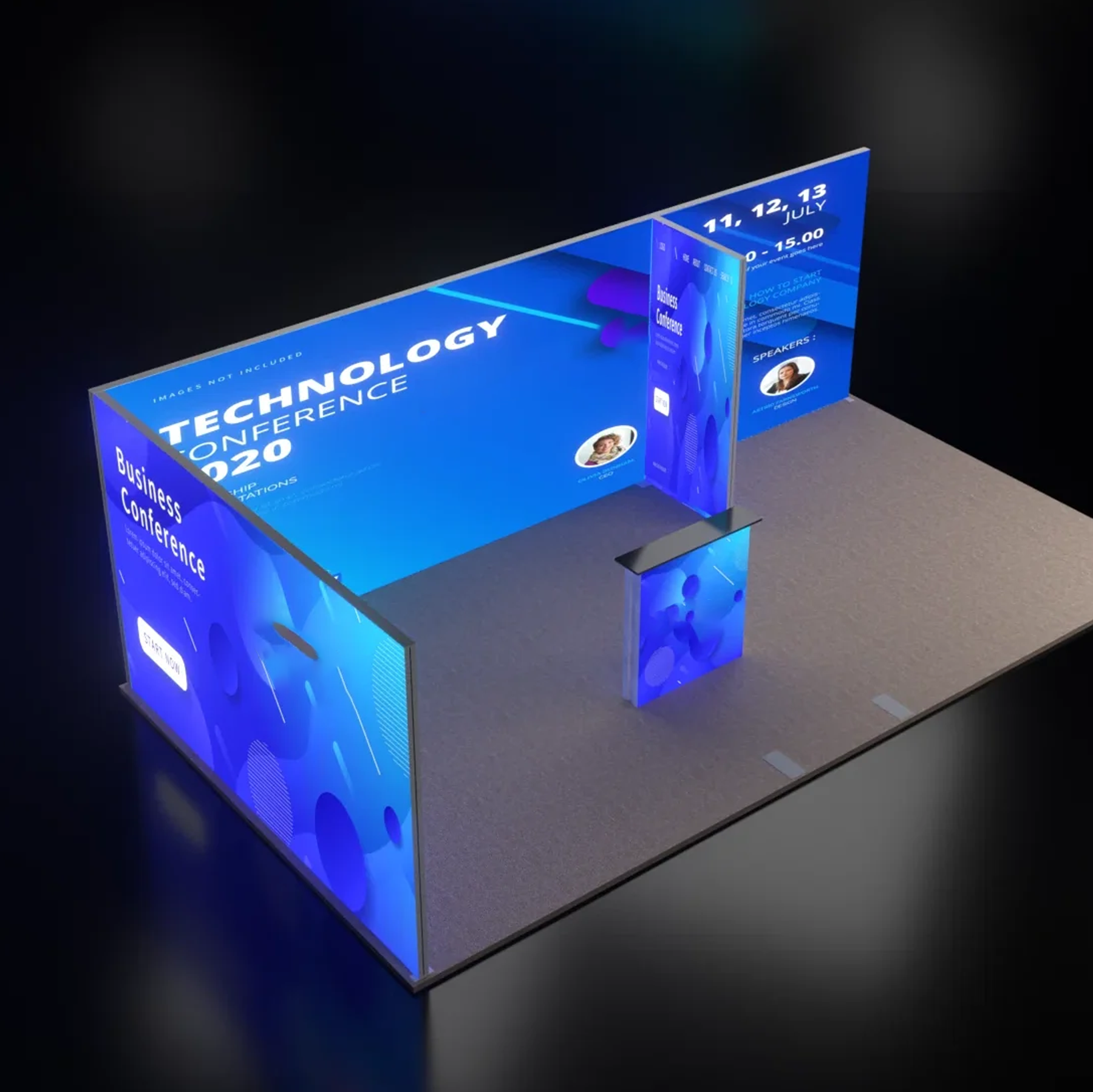 Backlit SEG Booth Kit with Divider Wall, Sidewall & Counter
