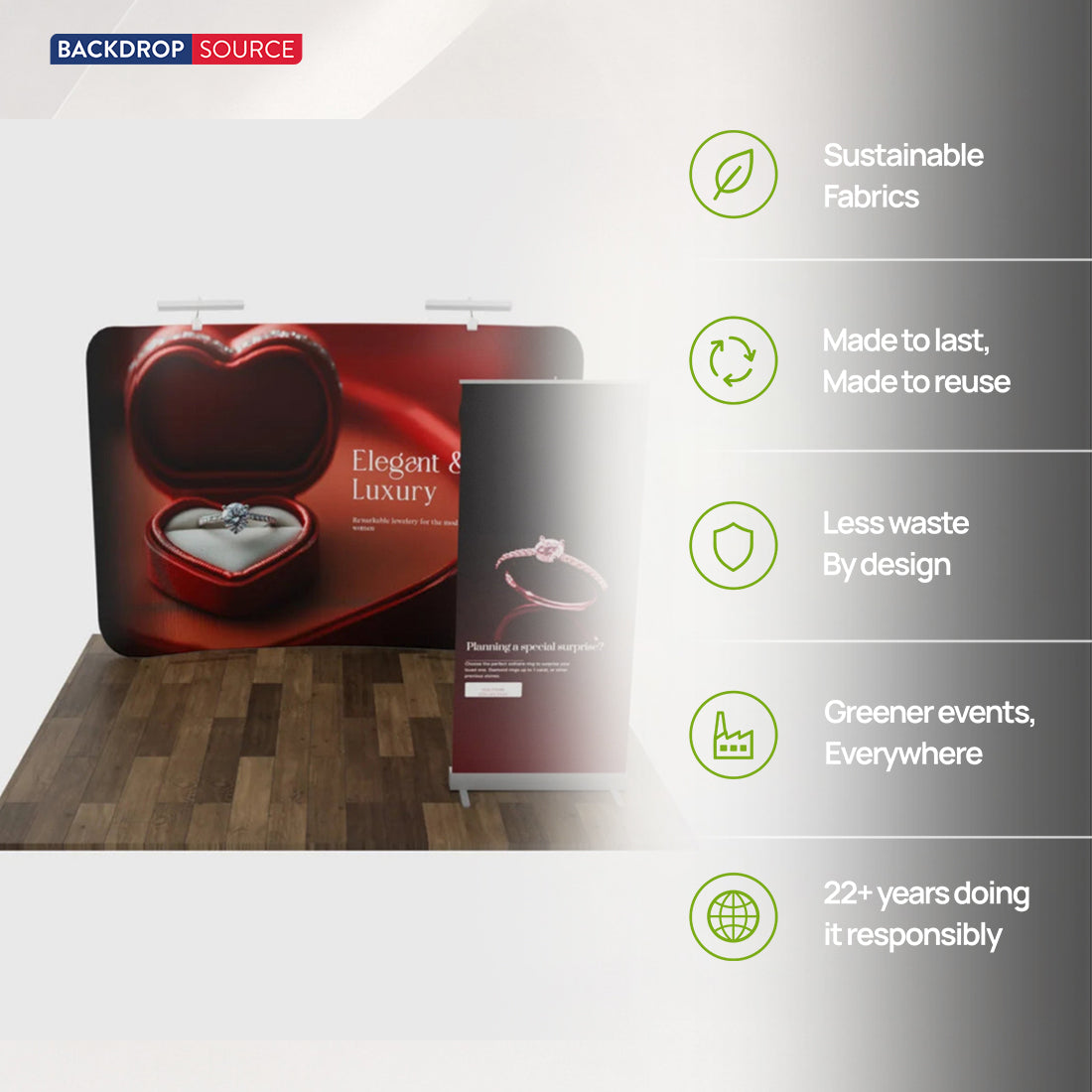 3x3m Trade Show Booth Kit with Backwall & Roll-Up Banner Stand
