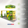 9x6m Island Booth Kit with Hexagon Lounge Shelving & 4 Counters