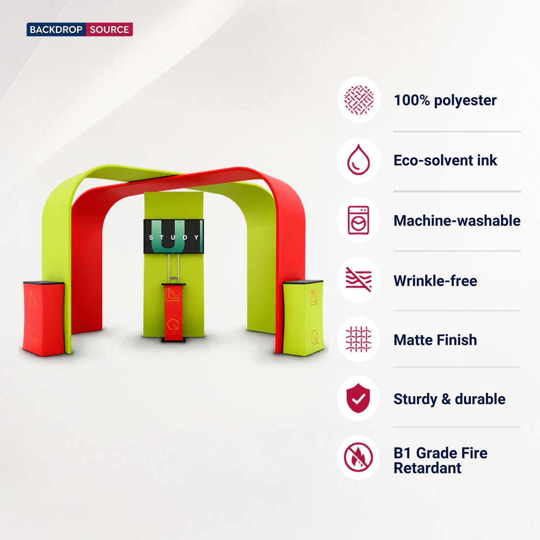 6x6m Booth Kit with S-Curve Display, Square Arches & 4 Counters
