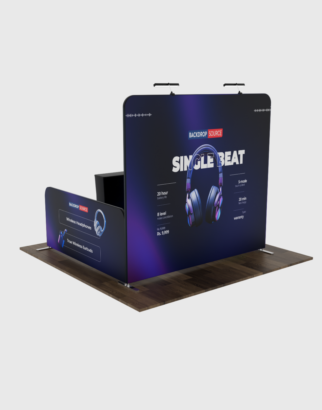 Ultimate 3m x 3m Booth Kit with Backwall, Side Walls, Counter, and Lights