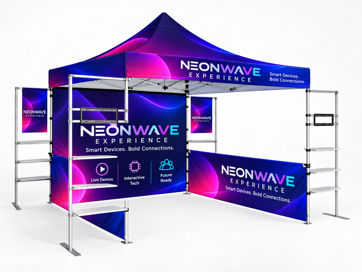 3m x 3m Fabric Canopy Kit A5 with TV Racks & Display Shelves