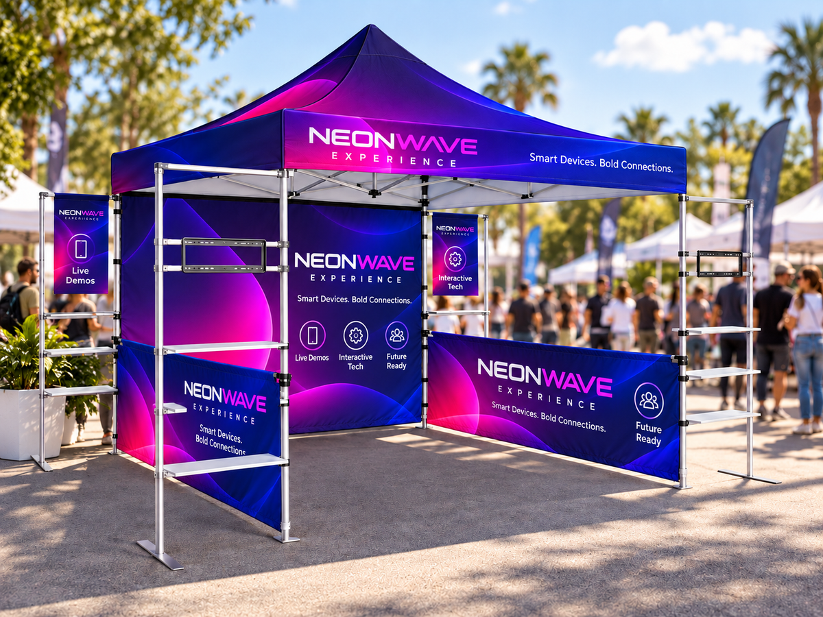 3m x 3m Fabric Canopy Kit A5 with TV Racks & Display Shelves