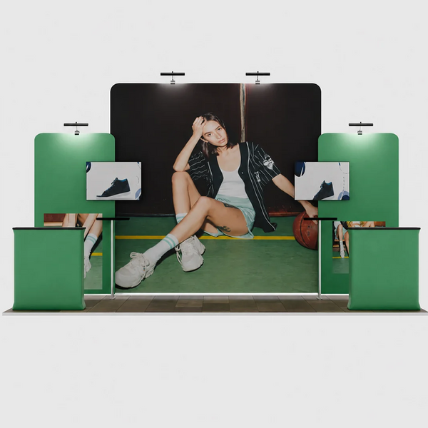 6x3m Straight Wall Booth Kit with Tall Centre Wall & 2 Counters