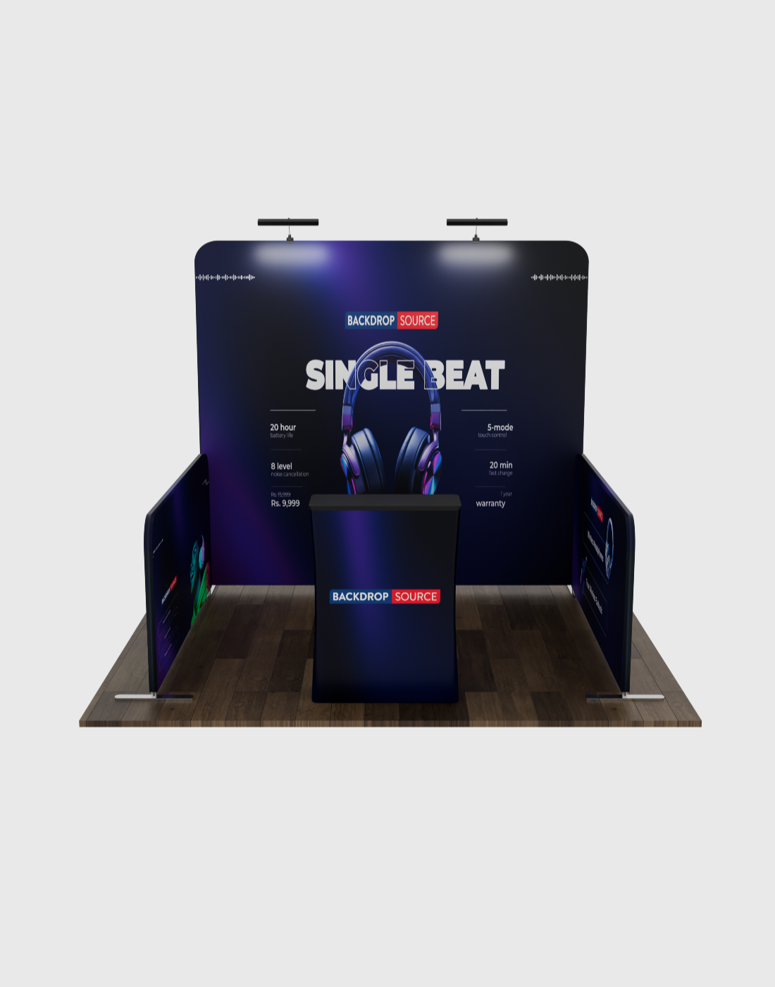 Ultimate 3m x 3m Booth Kit with Backwall, Side Walls, Counter, and Lights