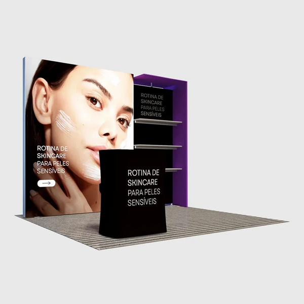 3x3m Fabric Wall Booth Kit with Shelving & LED Counter