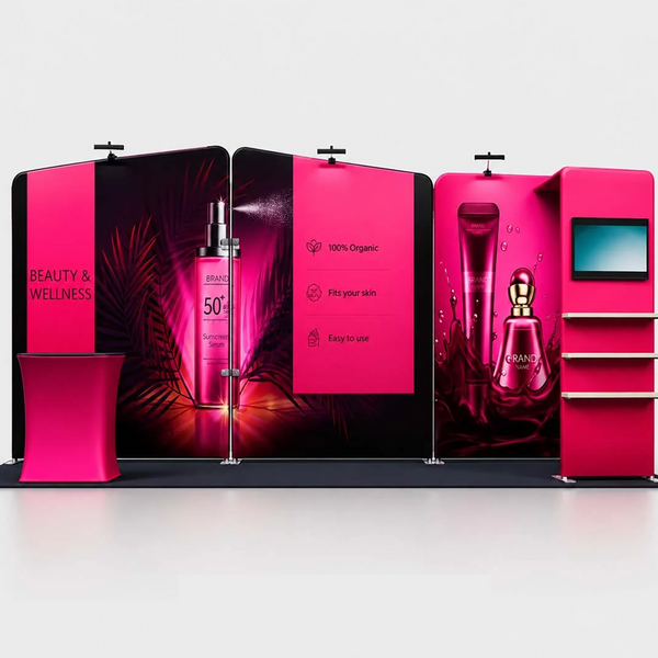 3x6m Booth Kit with Inclined Walls, L-Shape TV Tower & Counter