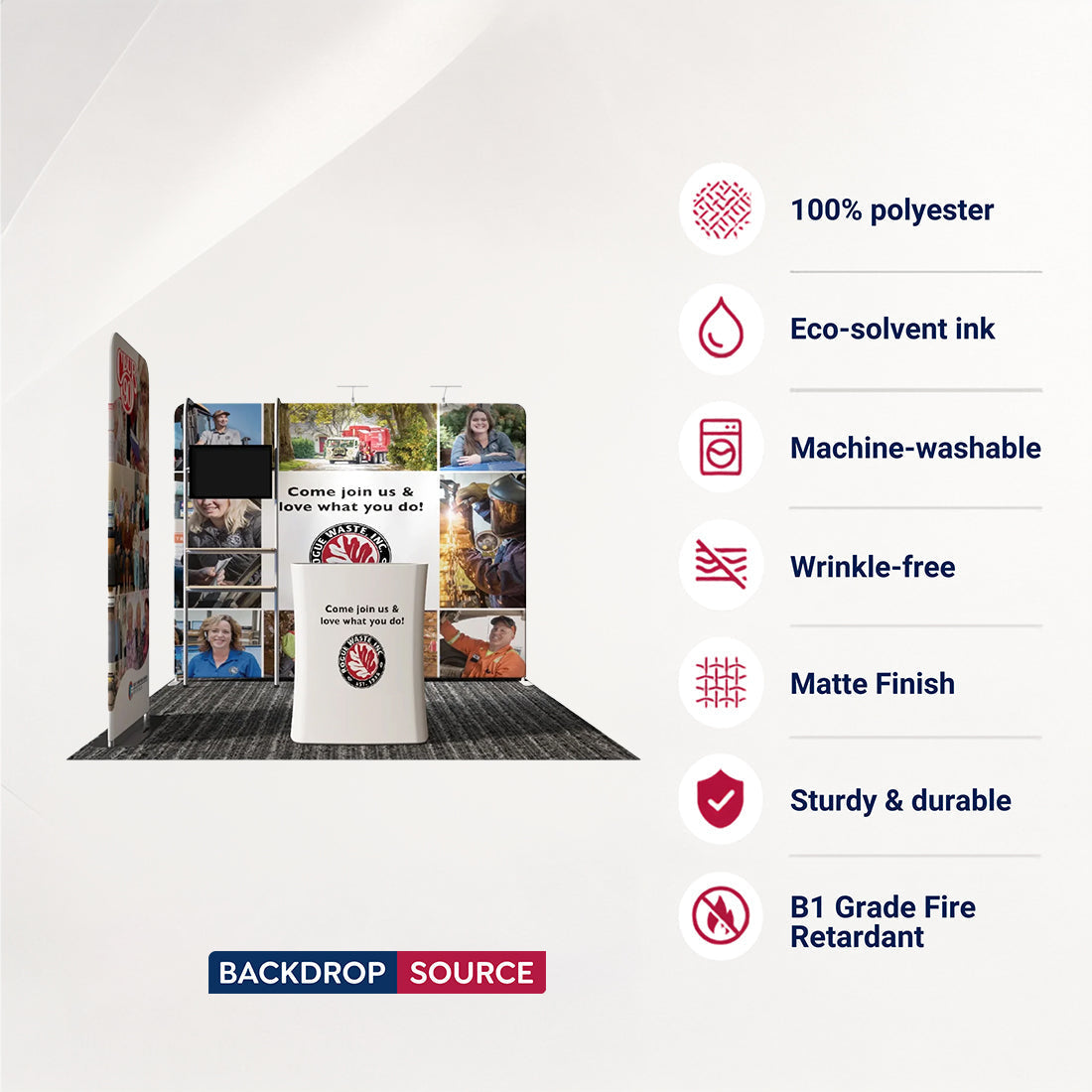 3x3m Booth Kit with Straight Wall, TV Shelf Tower & Banner