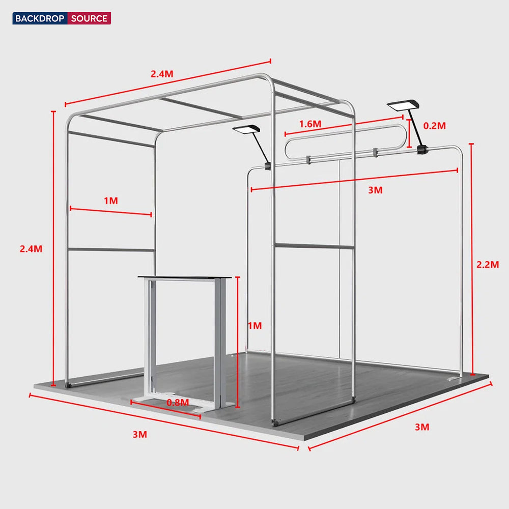 3x3m Square Arch Booth Kit with Backlit Lightbox Counter