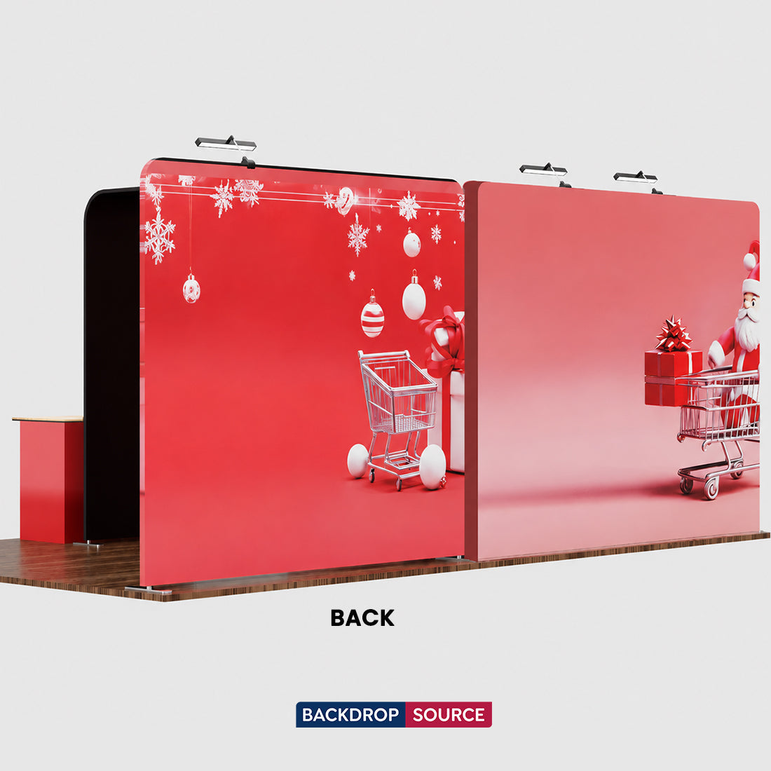 6x3m Booth Kit with 3D Wall Box, Waterfall Arches & 2 Counters