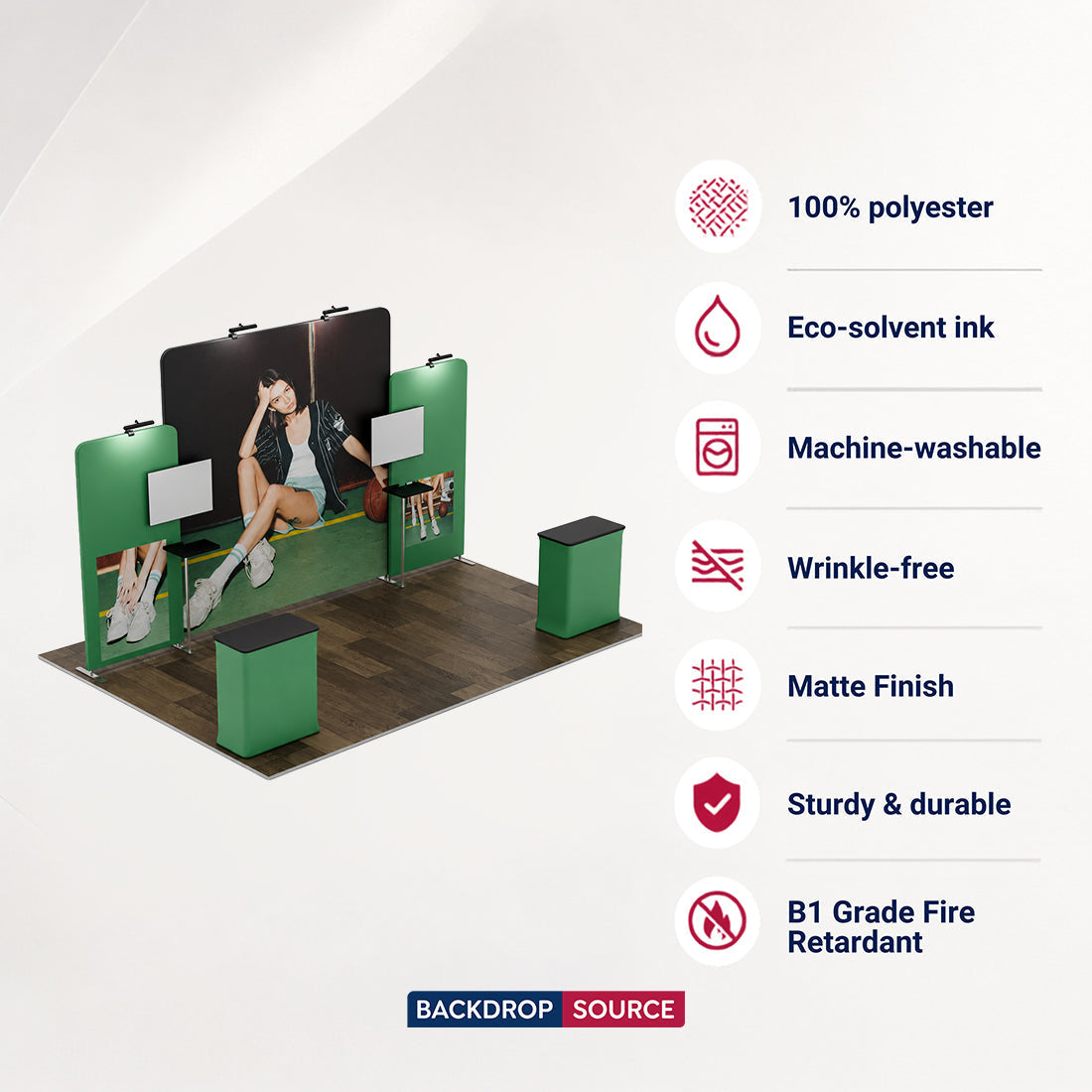 6x3m Straight Wall Booth Kit with Tall Centre Wall & 2 Counters
