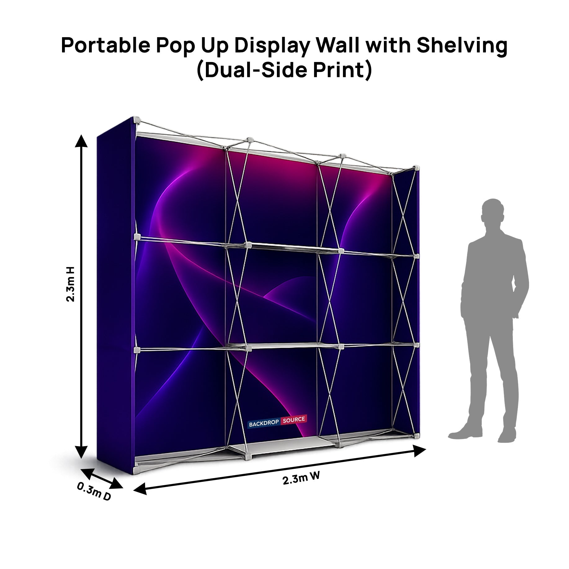 Portable Pop-Up Display Wall with Shelving (Dual-Side Print)