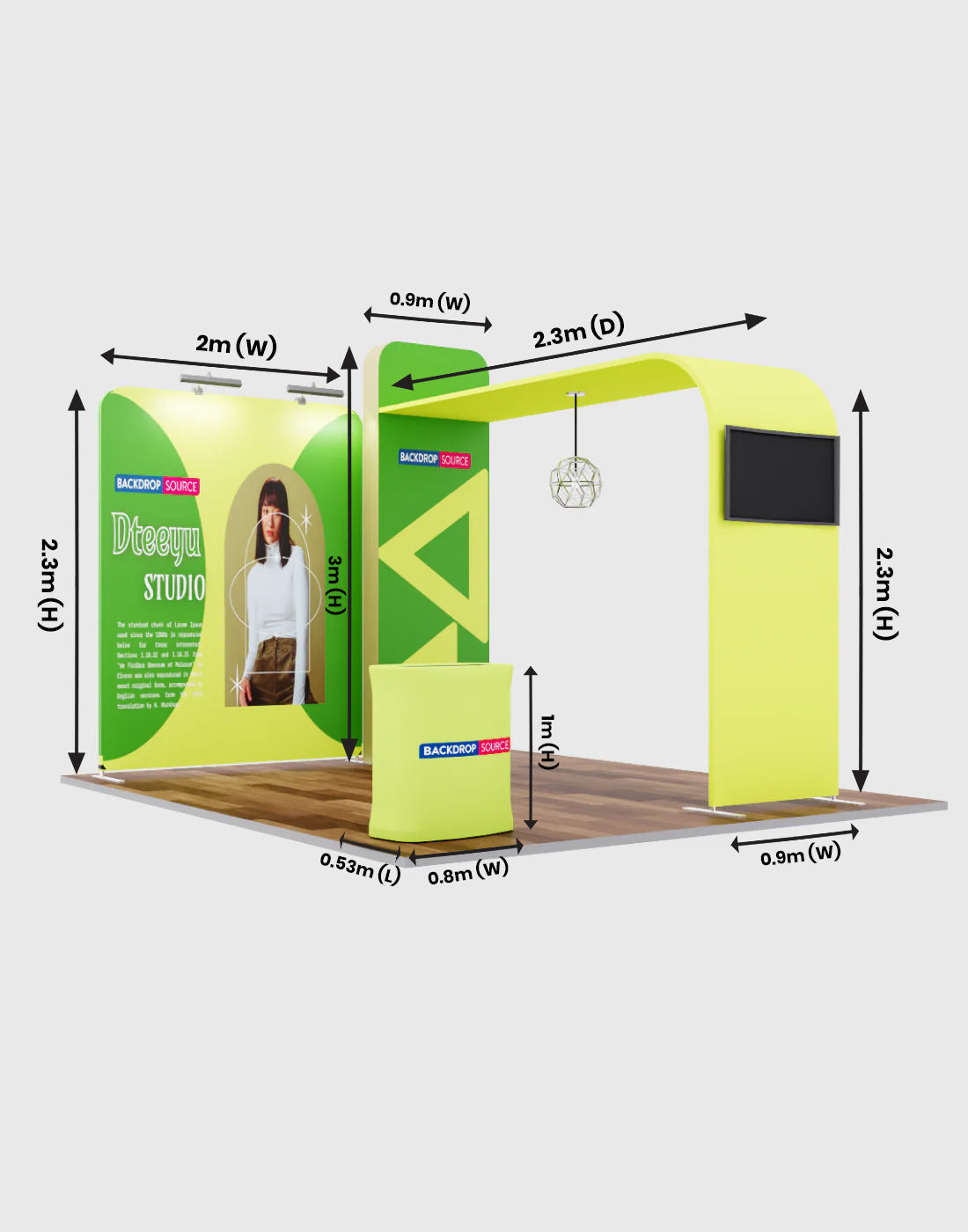 Premium Modular L Arch TV Display Kit de exhibición para cabinas de 3m de ancho
