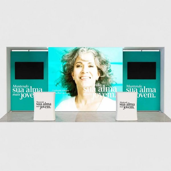 3x6m Backlit SEG Booth Kit with L-Arch Stands & 2 TV Walls