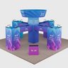 9x9m Cubic Tower Island Booth with Hanging Banner & Counters