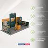 6x3m Booth Kit with Tension Walls, Shelving, Counter & iPad Stand