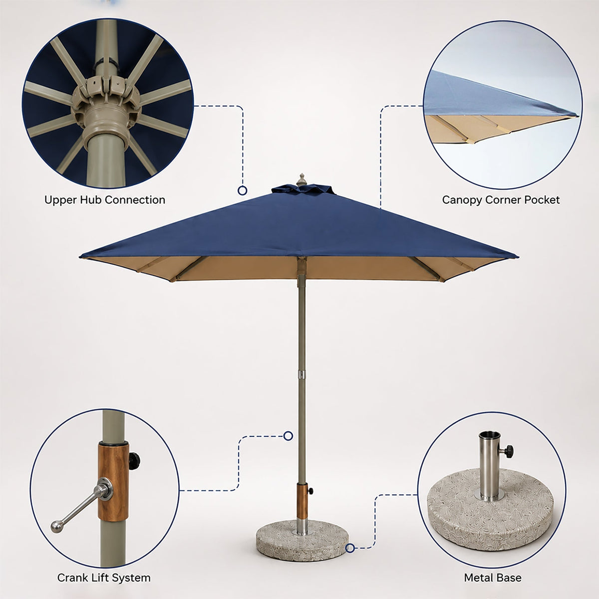 Square Patio Umbrella – 2m x 2m