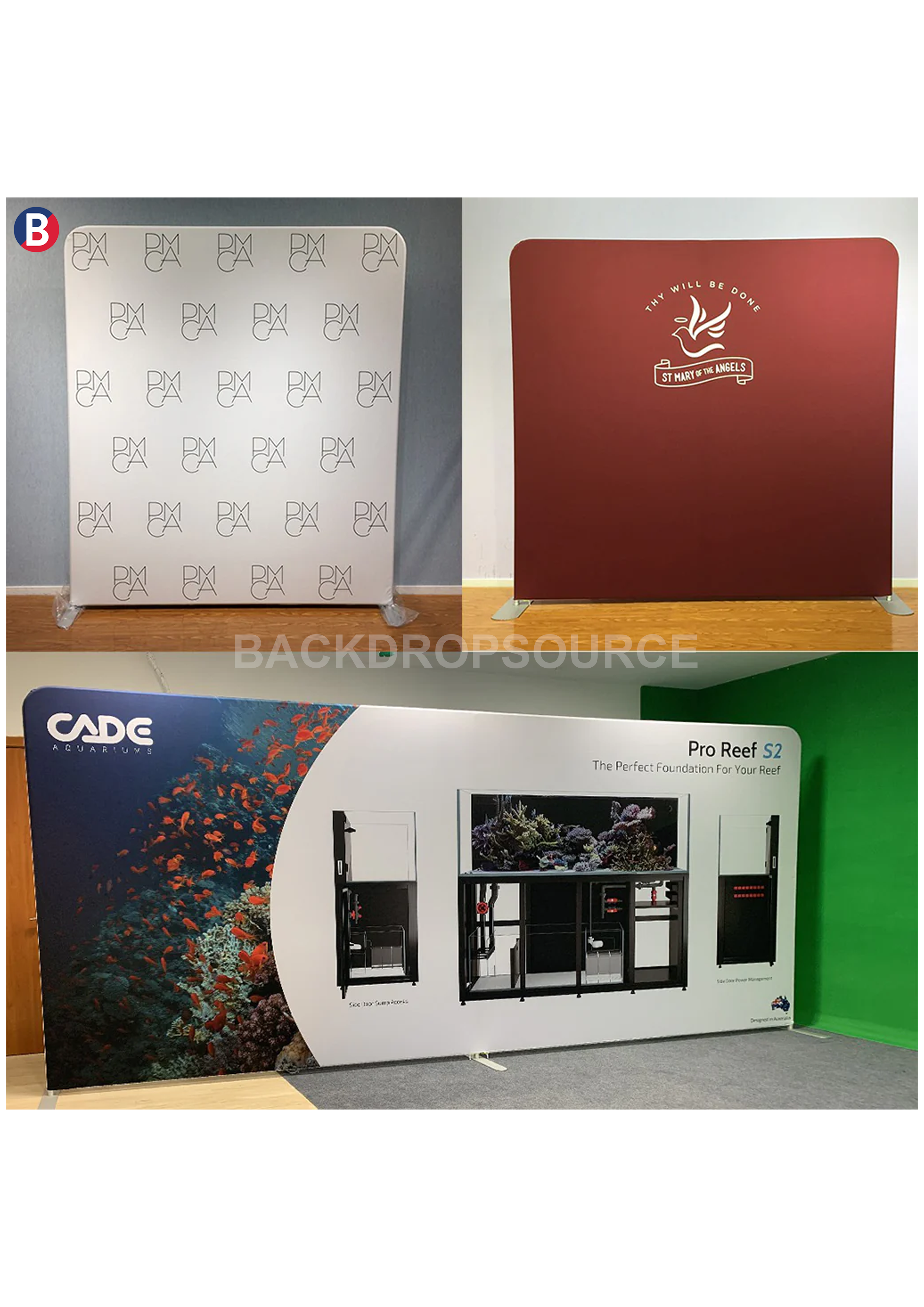 Telón de fondo de pared de medios de tela de tensión recta