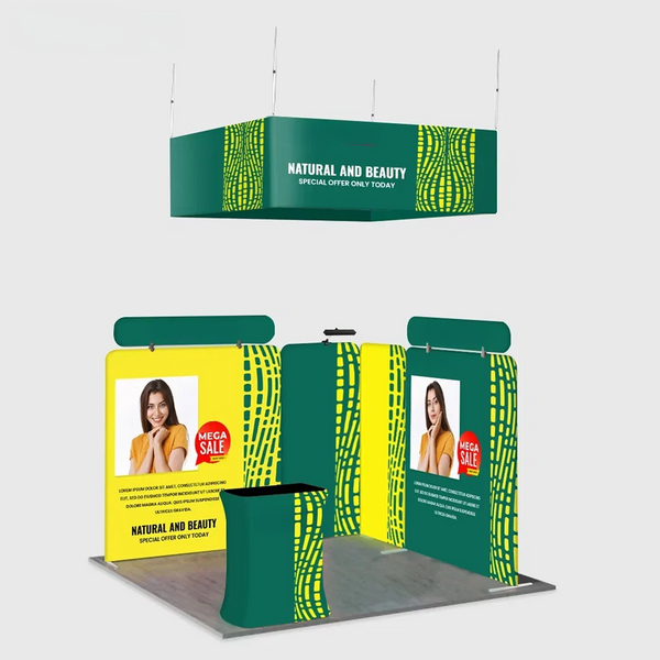 3x3m Booth Kit with Modular Walls, Hanging Banner & Counter
