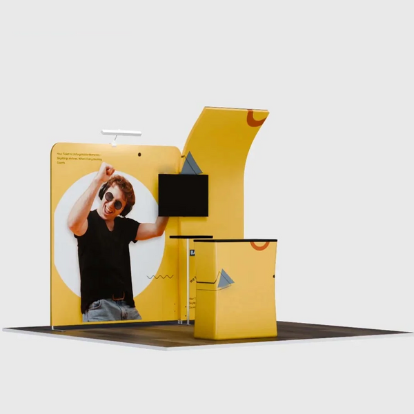3x3m Booth Kit with Curved & Straight Walls, Counter & TV Mount