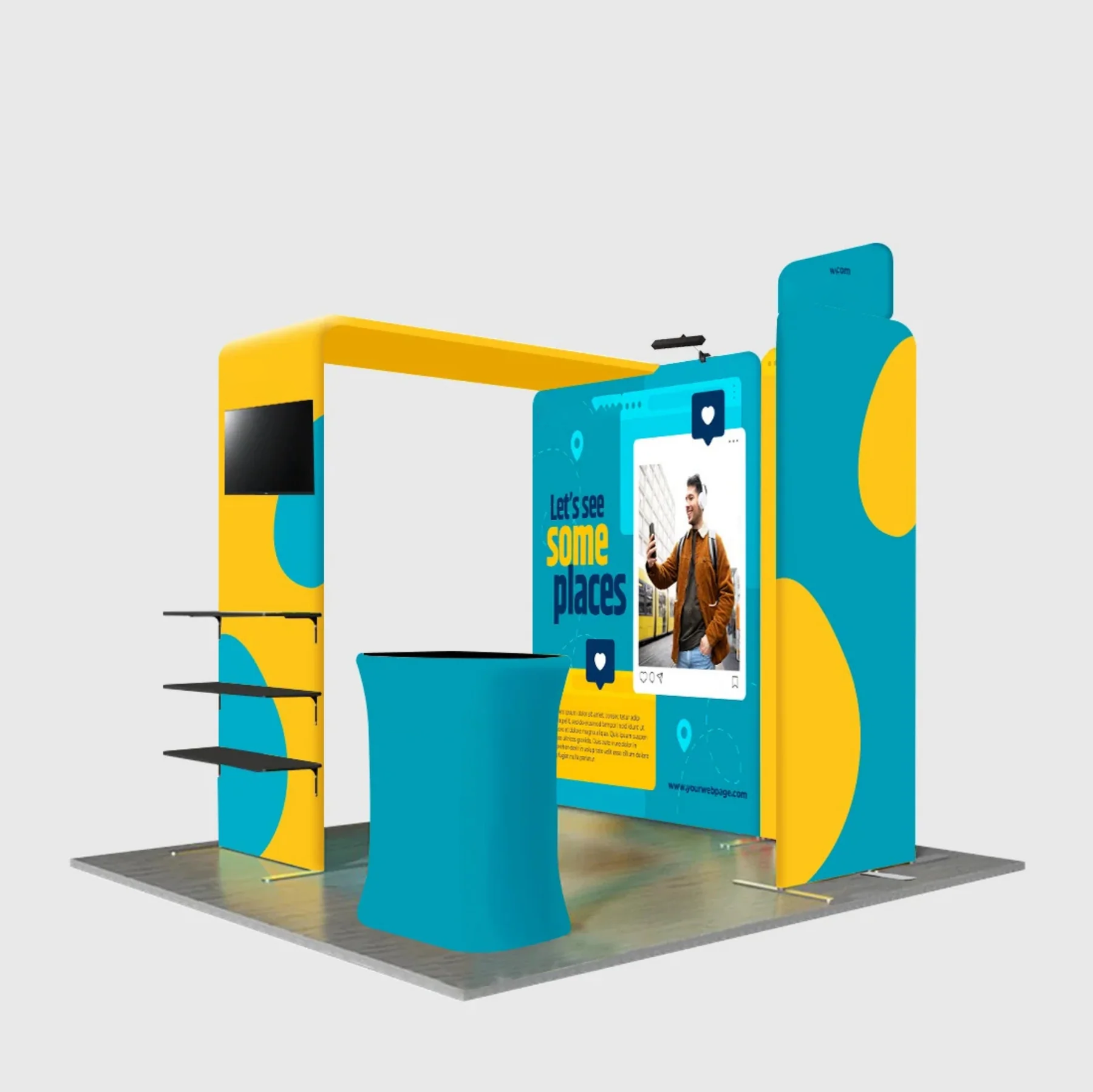 3x3m Magnetic Booth Kit with L-Arch TV Shelf Tower & Counter