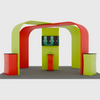 6x6m Booth Kit with S-Curve Display, Square Arches & 4 Counters