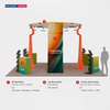 6x6m Island Booth with Round Overhead Ring & Shelf Towers
