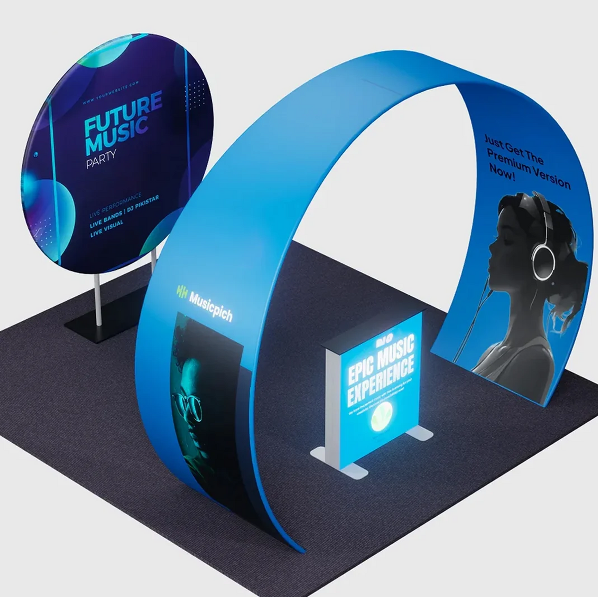 3x3m Tapered Arch Booth Kit with Circle Backdrop & Lightbox