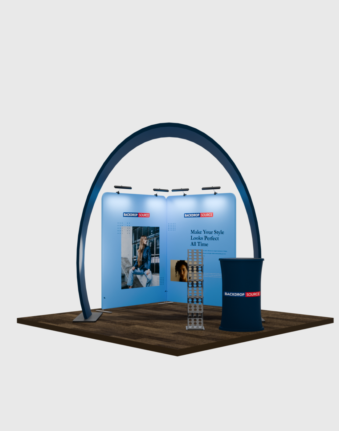 Kit de exhibición de arco de herradura modular para cabinas de 3m de ancho