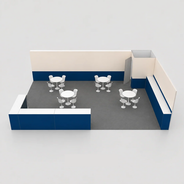 9x6m SEG Backwall Booth Kit with Lockable Storage Room & Counter