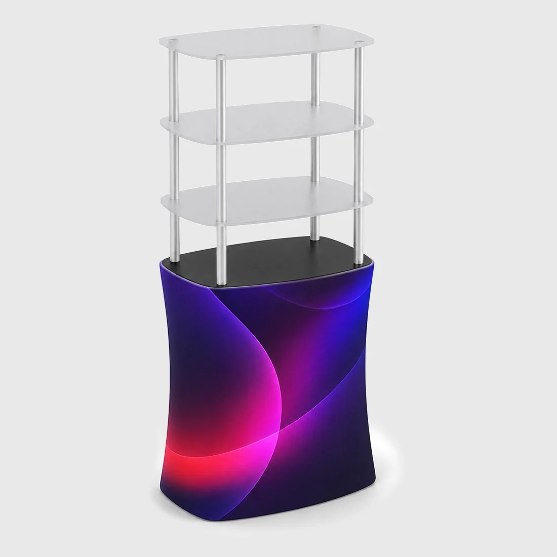 Rectangular Fabric Display Counter with Acrylic Triple Shelves
