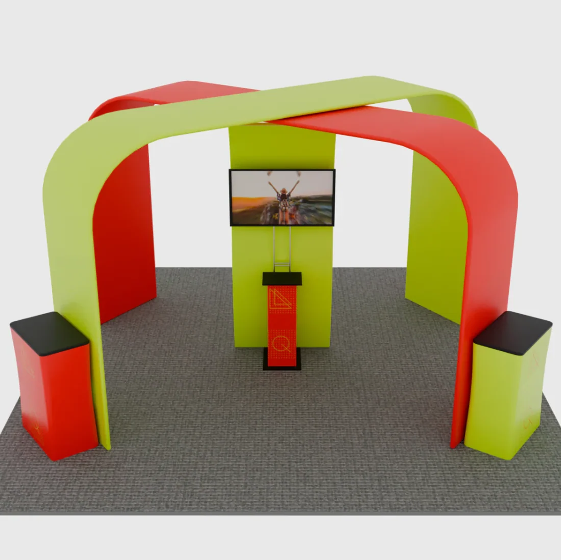 6x6m Booth Kit with S-Curve Display, Square Arches & 4 Counters