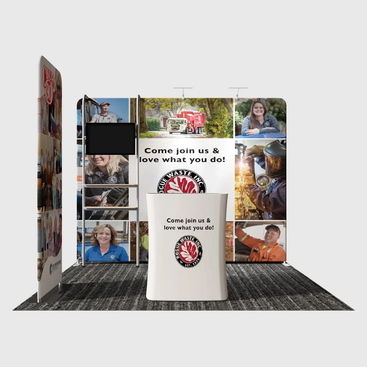 3x3m Booth Kit with Straight Wall, TV Shelf Tower & Banner