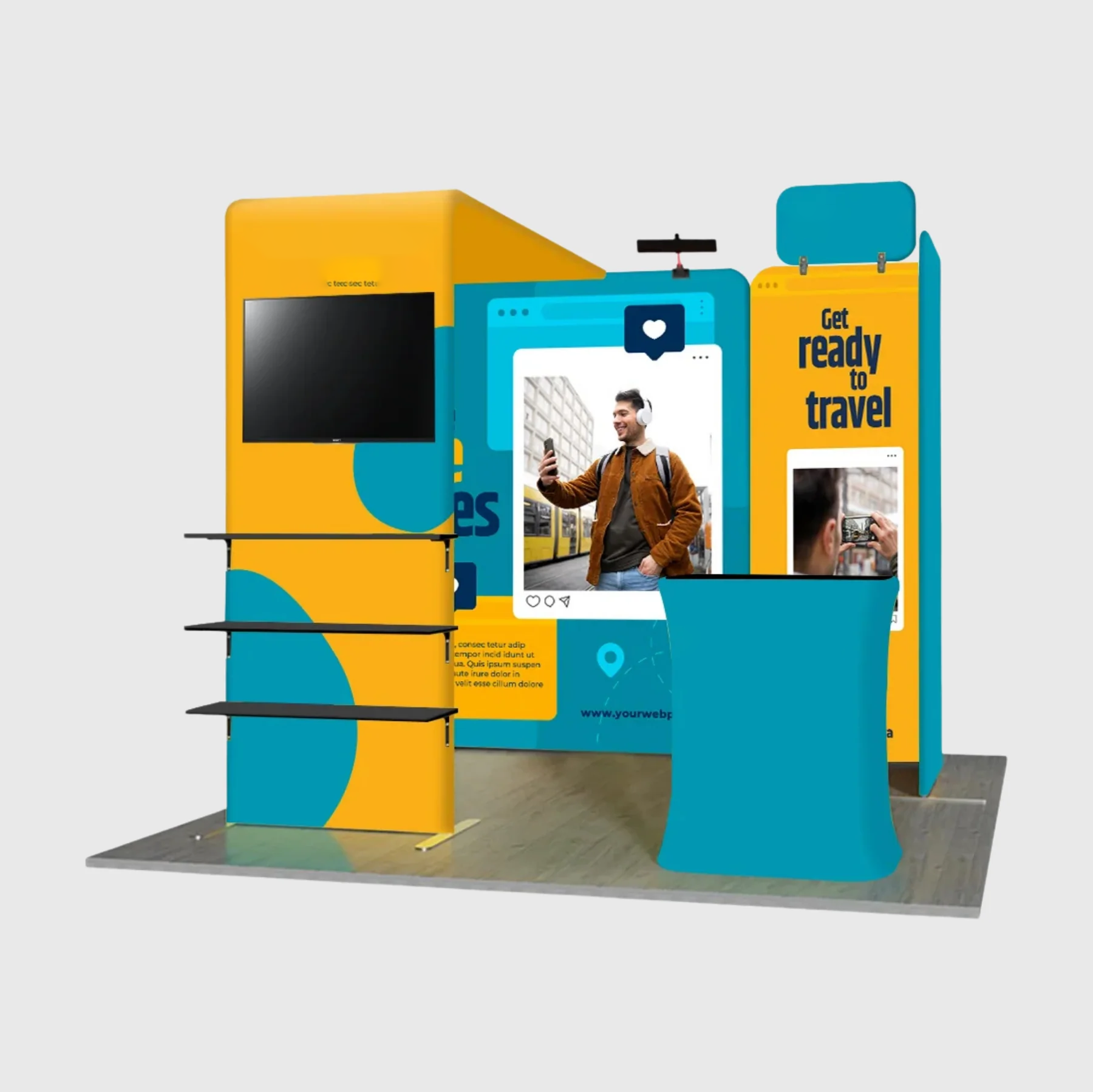 3x3m Magnetic Booth Kit with L-Arch TV Shelf Tower & Counter
