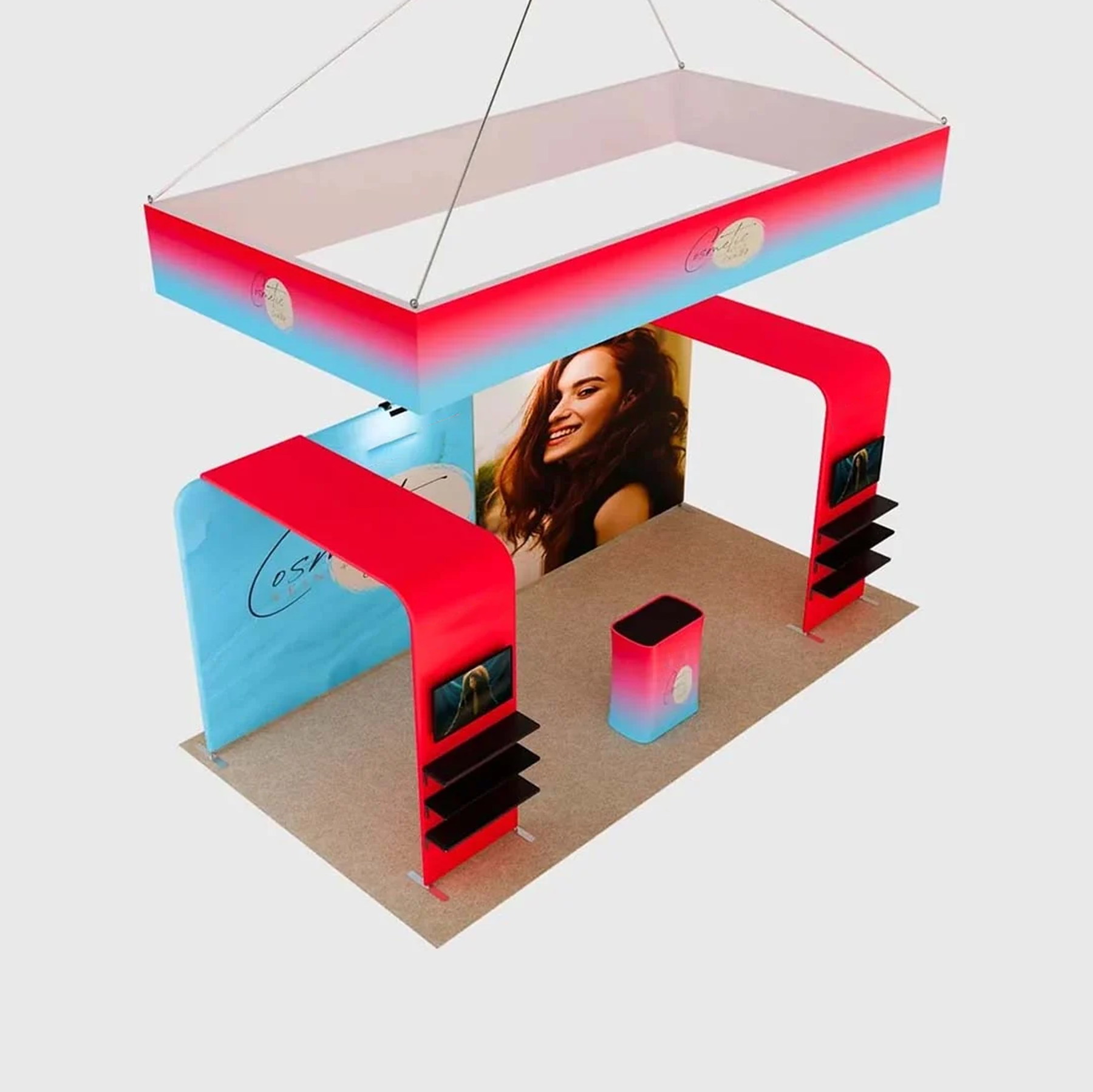 3x6m Booth Kit with 2 L-Shape TV Towers & Hanging Banner
