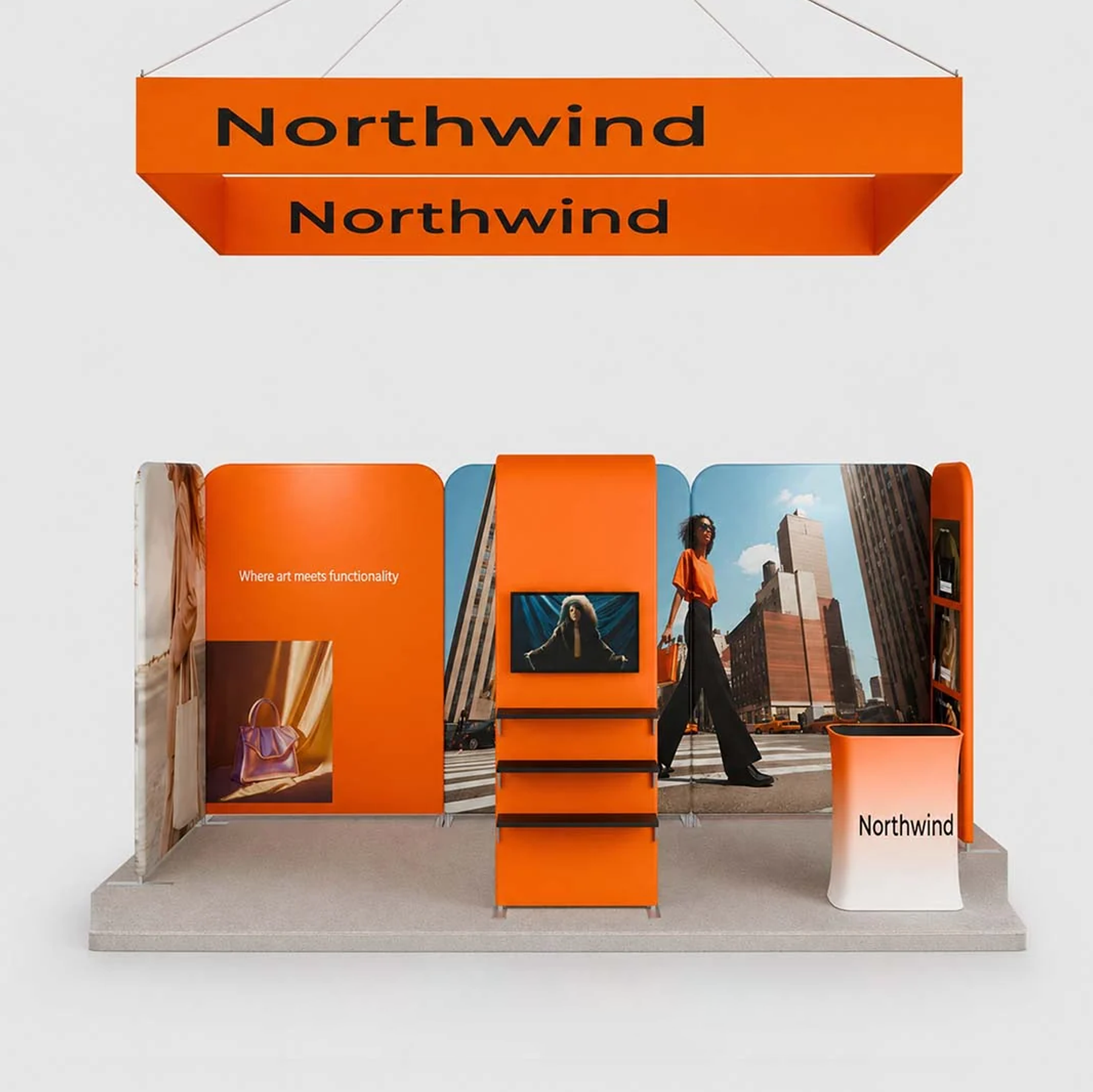 3x6m Magnetic Booth Kit with L-Shape TV Tower & Hanging Banner
