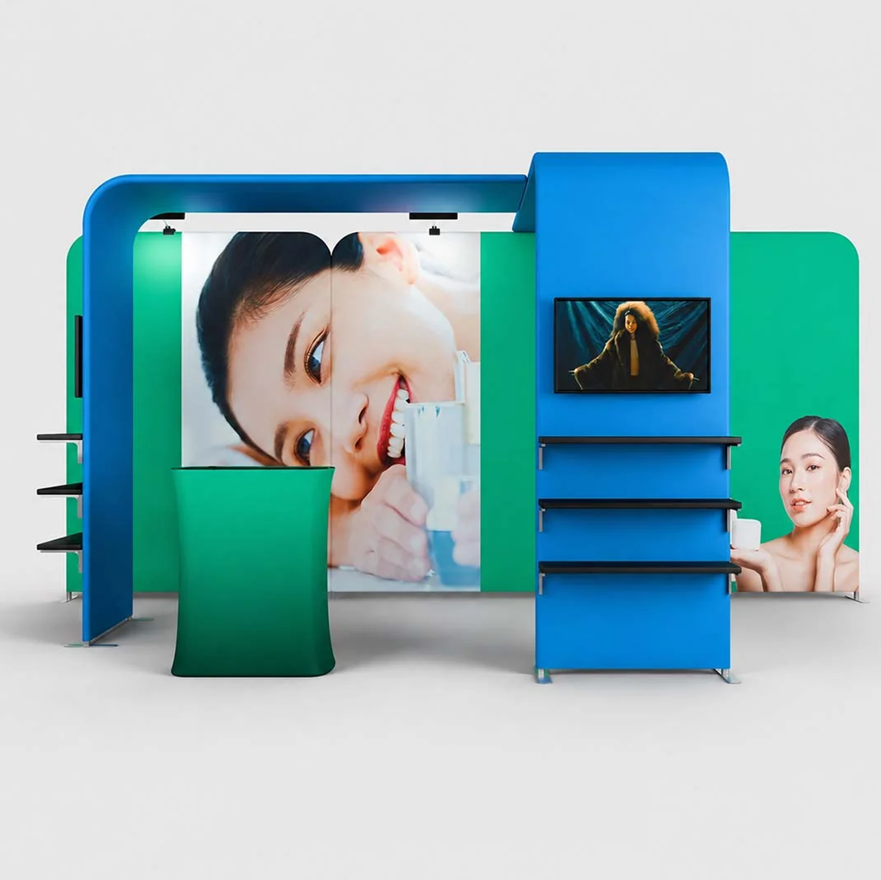 3x6m Magnetic Booth Kit with 2 L-Shape TV Shelf Towers & Counter