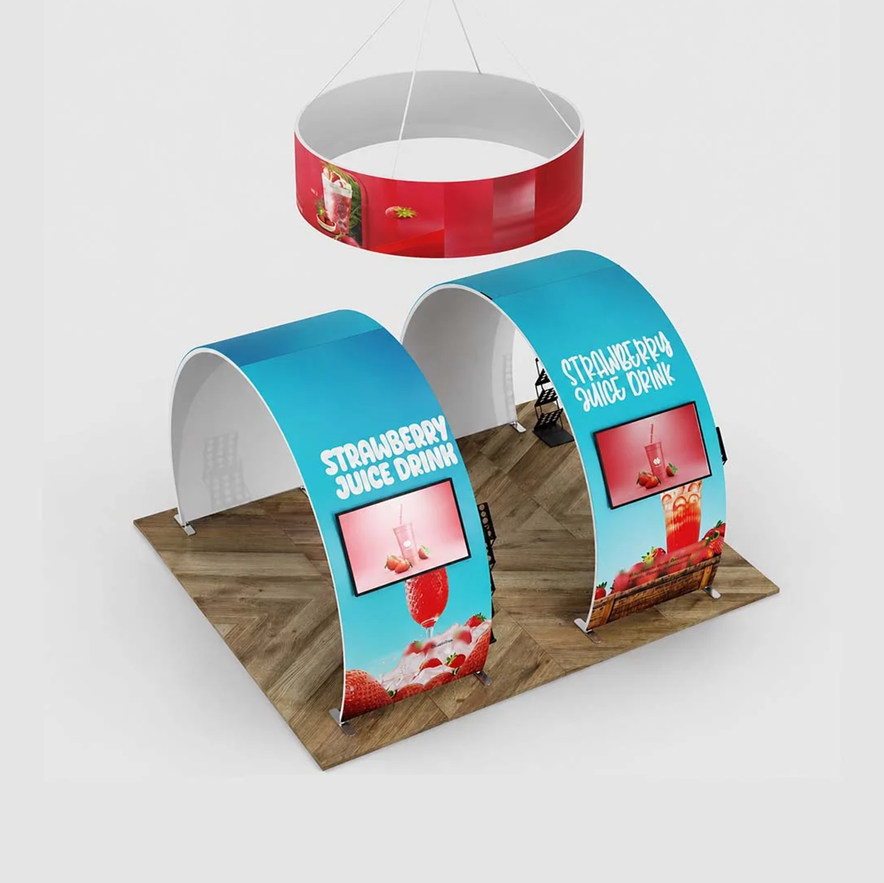 3x6m Round Arch Booth Kit with 2 TV Mounts & Hanging Sign
