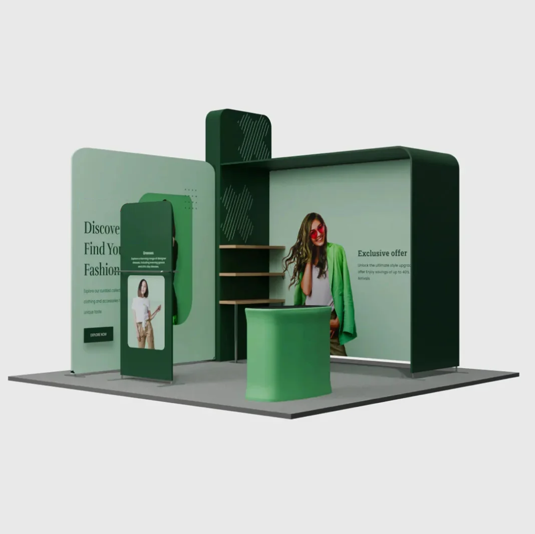 3x3m L-Arch Booth Kit with 3D Shelf Wall Box & Counter